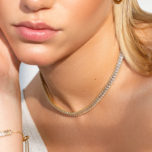 Baguette Tennis Necklace - Clear 1