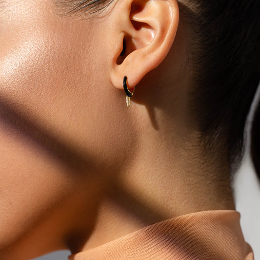 Enamel Hoop Earrings - Black 1