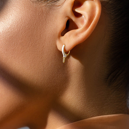 Enamel Hoop Earrings - White 1