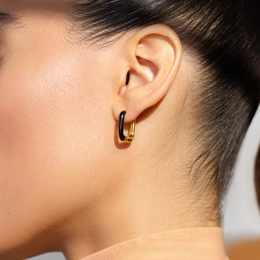 Enamel U Hoop Earrings - Black 1