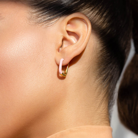 Enamel U Hoop Earrings - Pink 1