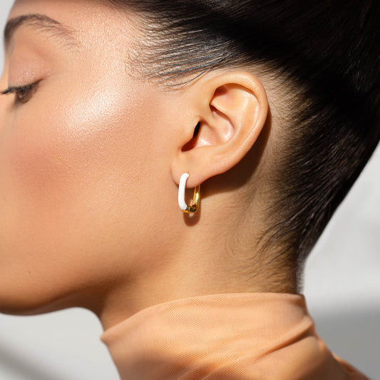 Enamel U Hoop Earrings - White 1