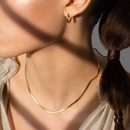 Gold Herringbone Chain Necklace 1