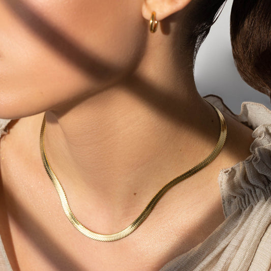 Gold Thick Herringbone Chain Necklace 1