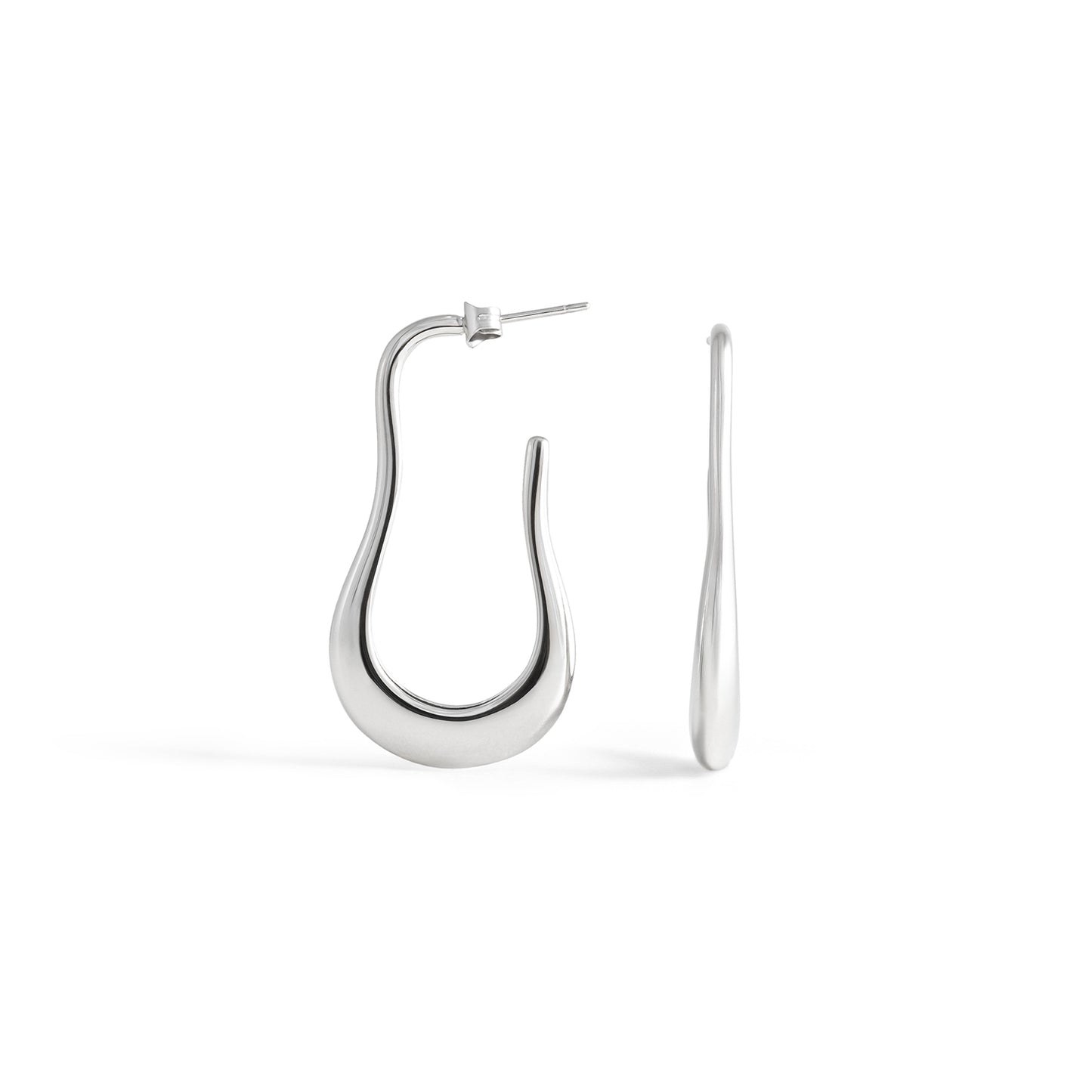 Organic Dome U Hoop Earrings - Silver