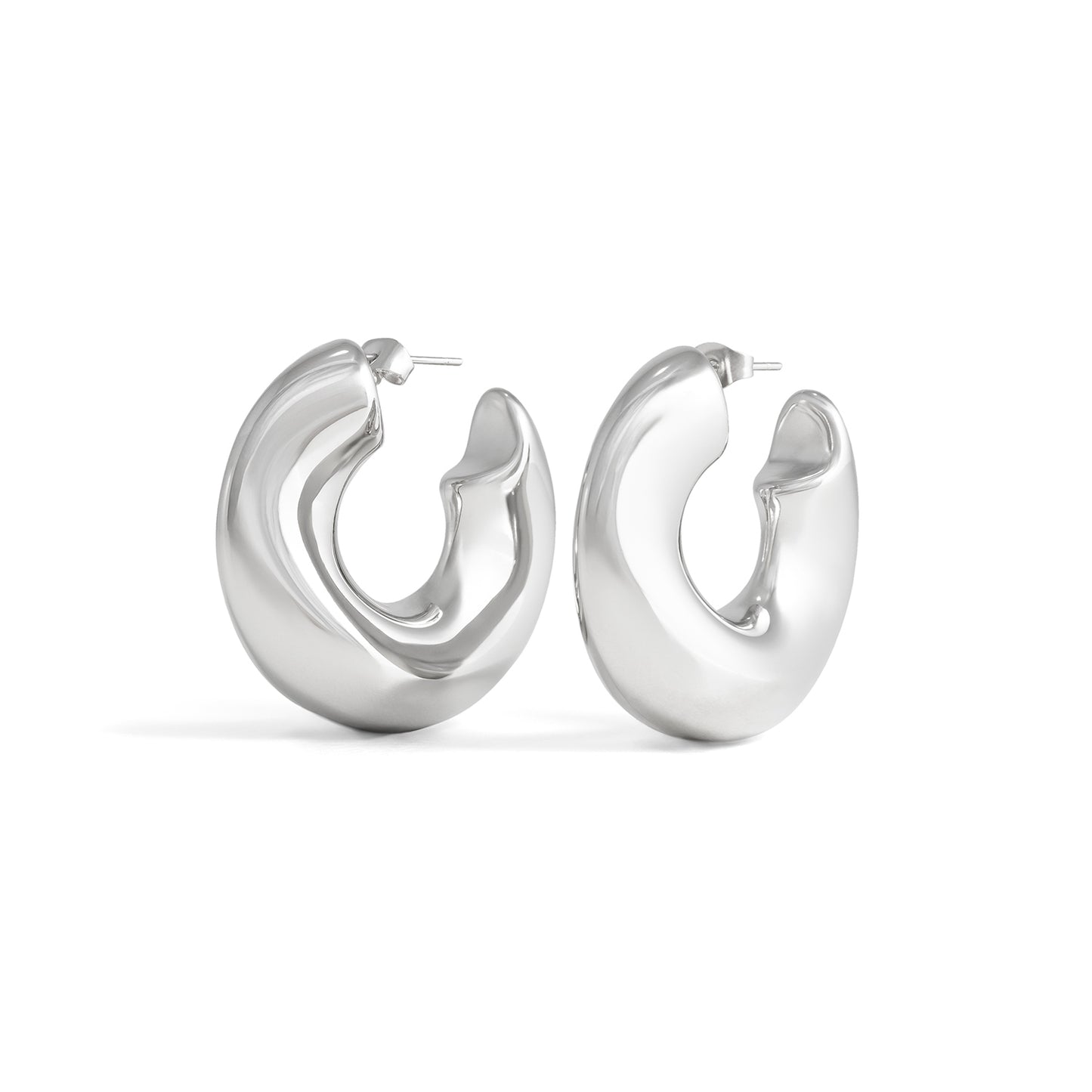 Twisted Dome Figure Hoop Earrings- Silver