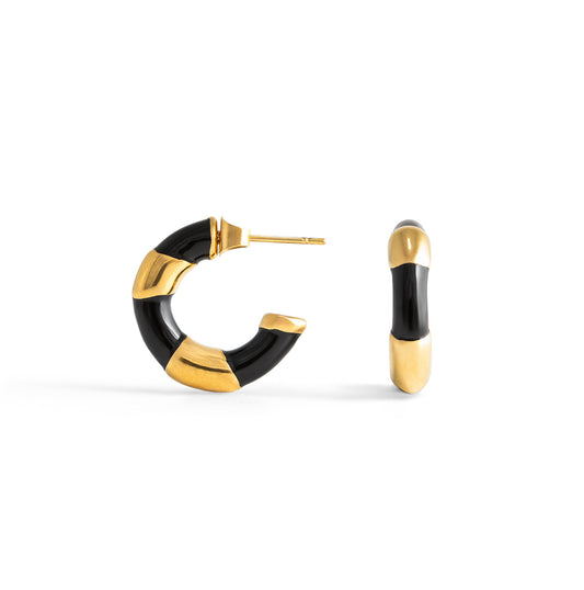 Bamboo Hoop Earrings - Black