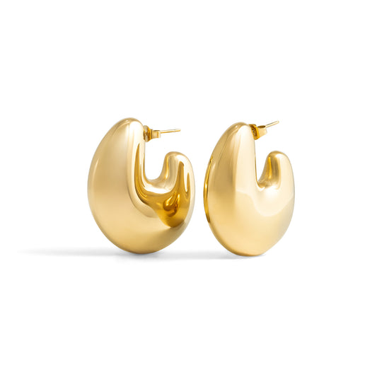 Dome Figure Hoop Earrings - Gold