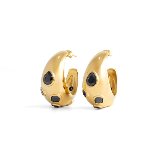 Dome Statement Hoop Earrings - Black