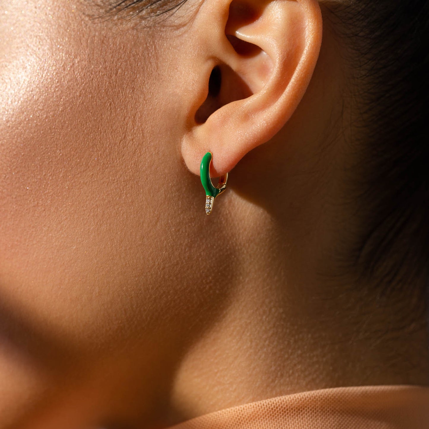 Enamel Hoop Earrings - Emerald 