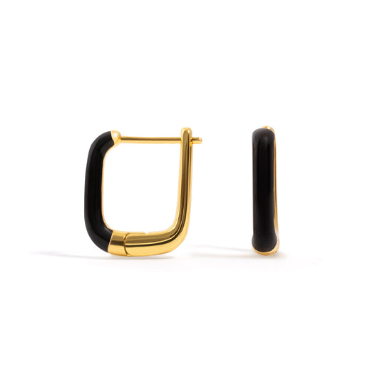 Enamel U Hoop Earrings - Black