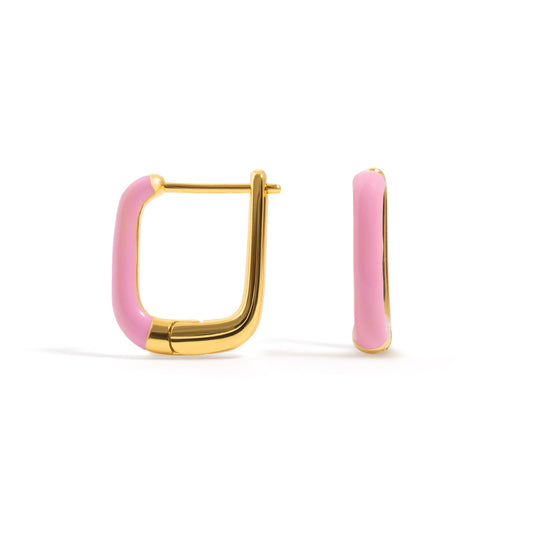 Enamel U Hoop Earrings - Pink