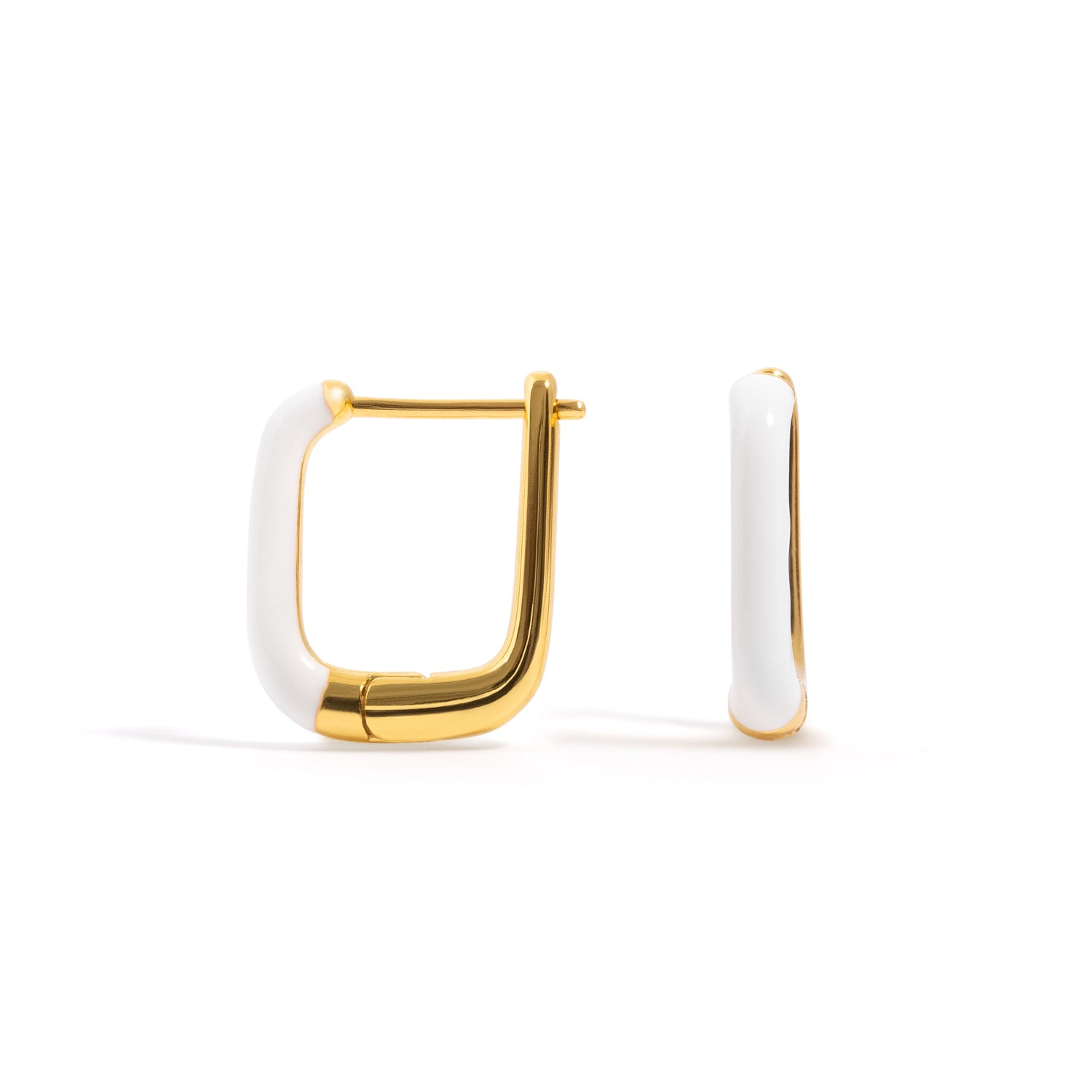 Enamel U Hoop Earrings - White