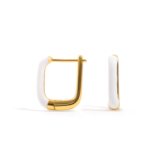 Enamel U Hoop Earrings - White
