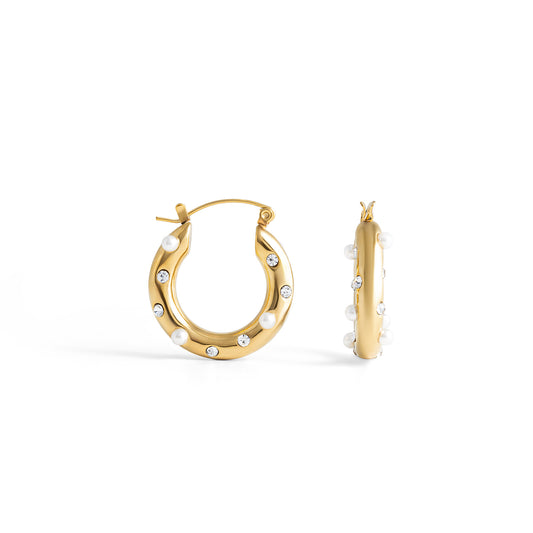 Mini Pearl Satellite Hoop Earrings