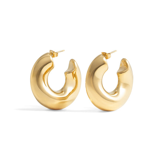 Twisted Dome Figure Hoop Earrings- Gold