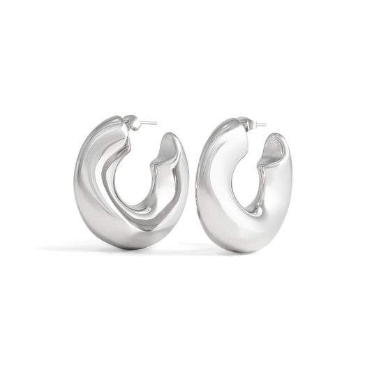 Twisted Dome Figure Hoop Earrings- Silver