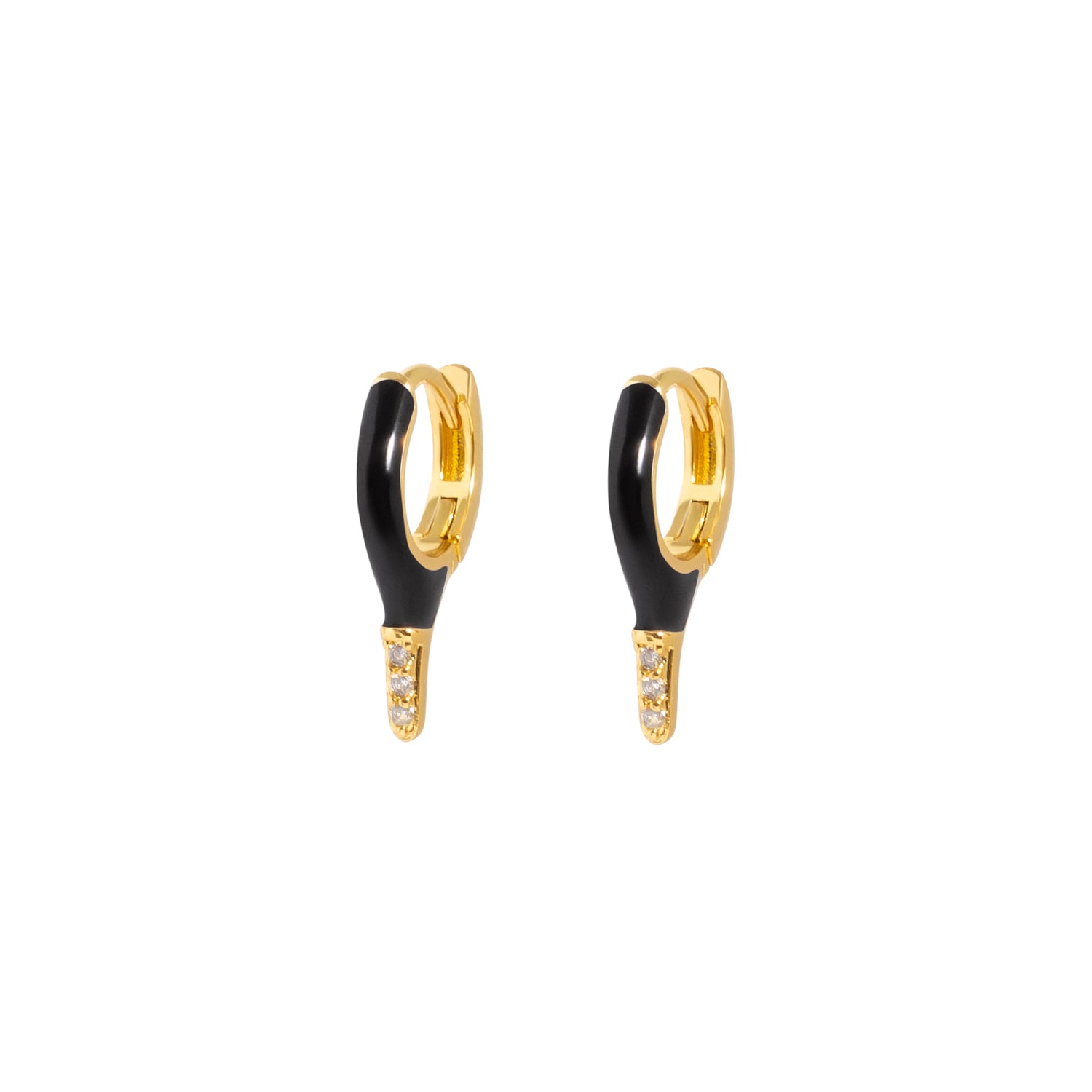 Enamel Hoop Earrings - Black